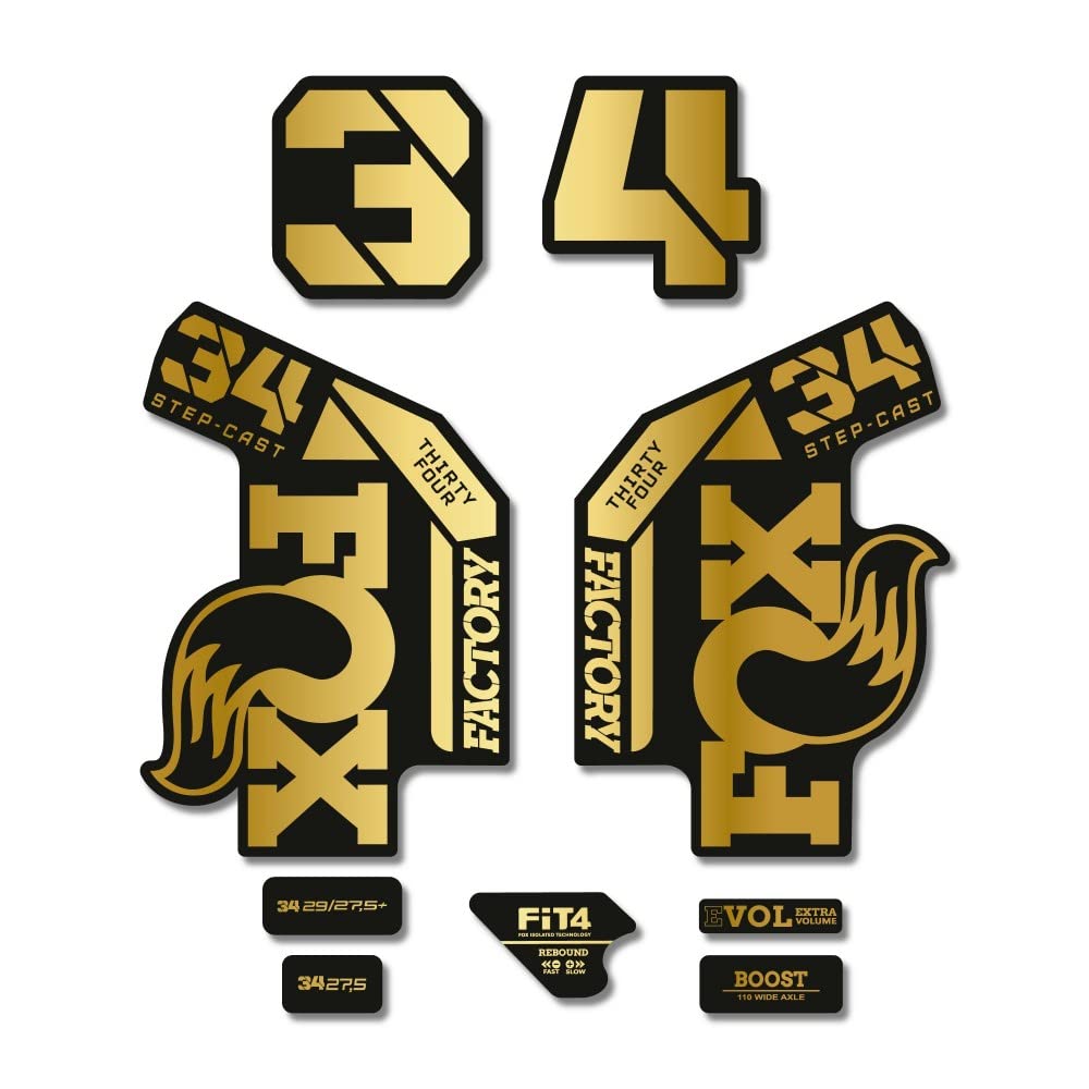STAR SAM Stickers Compatible with Fox 34 Factory Step Cast 2022 Chrome Gold 1 cm
