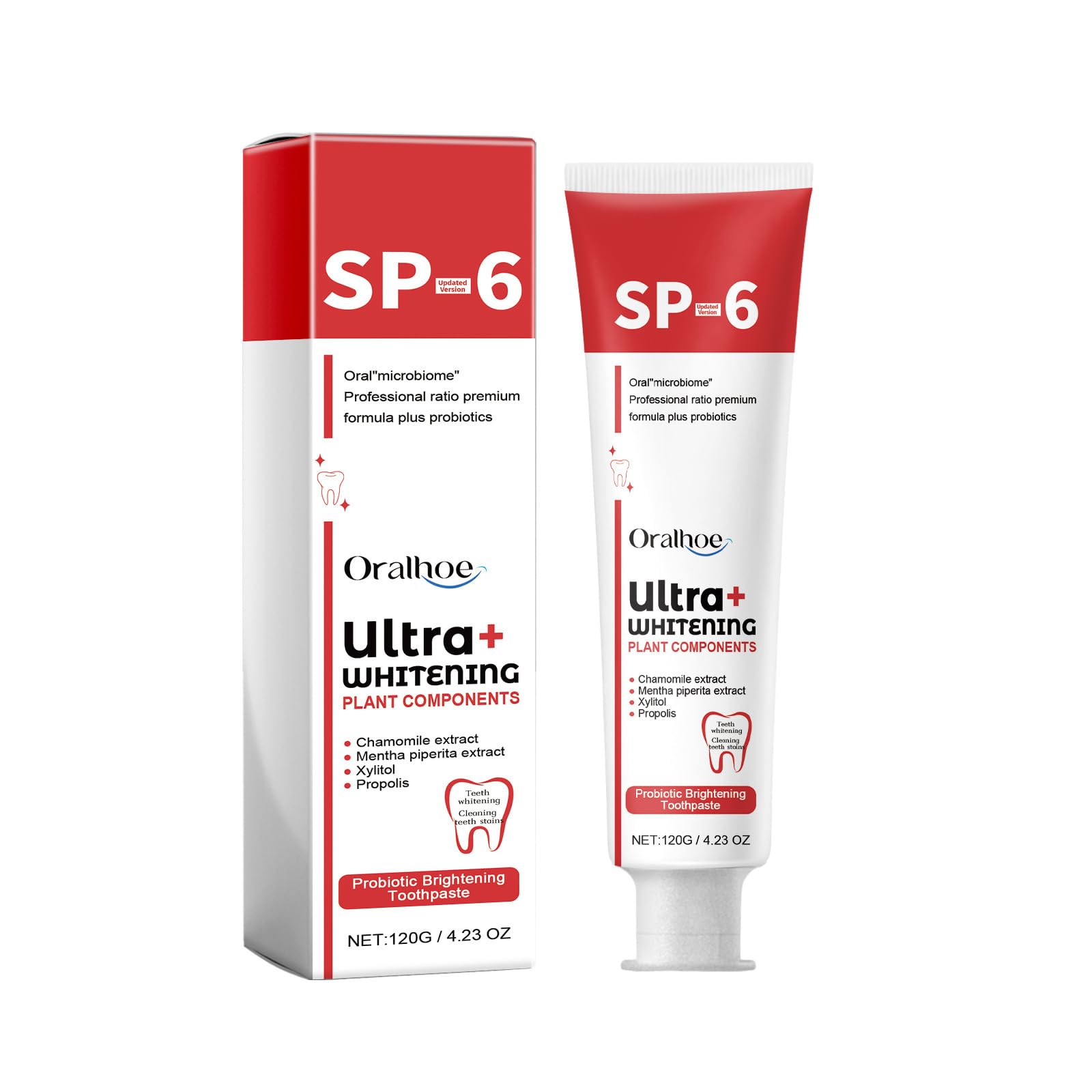 Sp-6 Probiotic Toothpaste, Deep Cleaning Care Sp-6 Ultra Whitening Oralhoe Toothpaste. (1 Pcs Red Style)