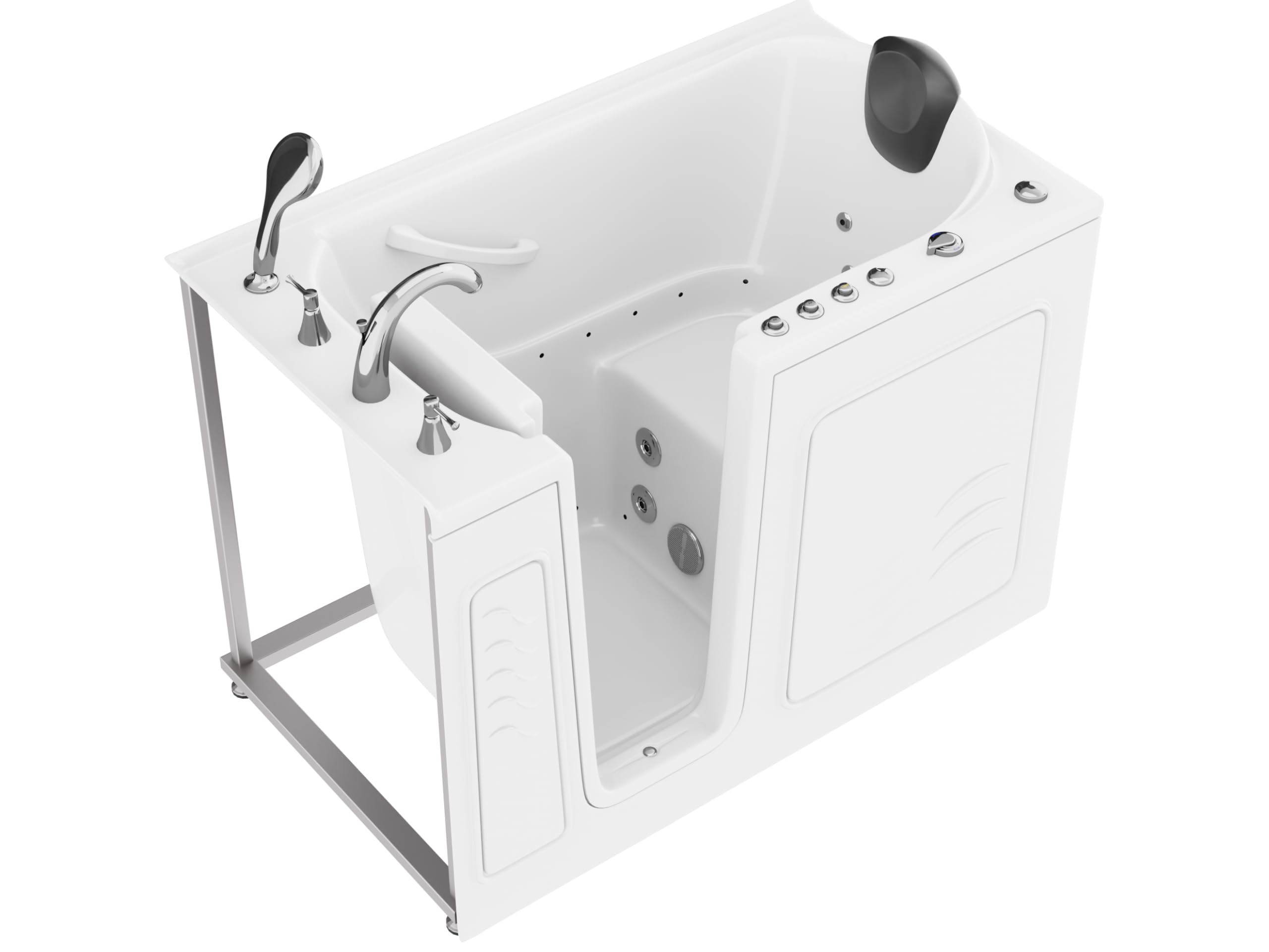 ANZZI Walk-In Whirlpool & Air Bathtub Acrylic White 52.375x29.875 In Left Drain Fast Fill, Powered Drain, 39 Jets, Chromatherapy, Aromatherapy, ADA