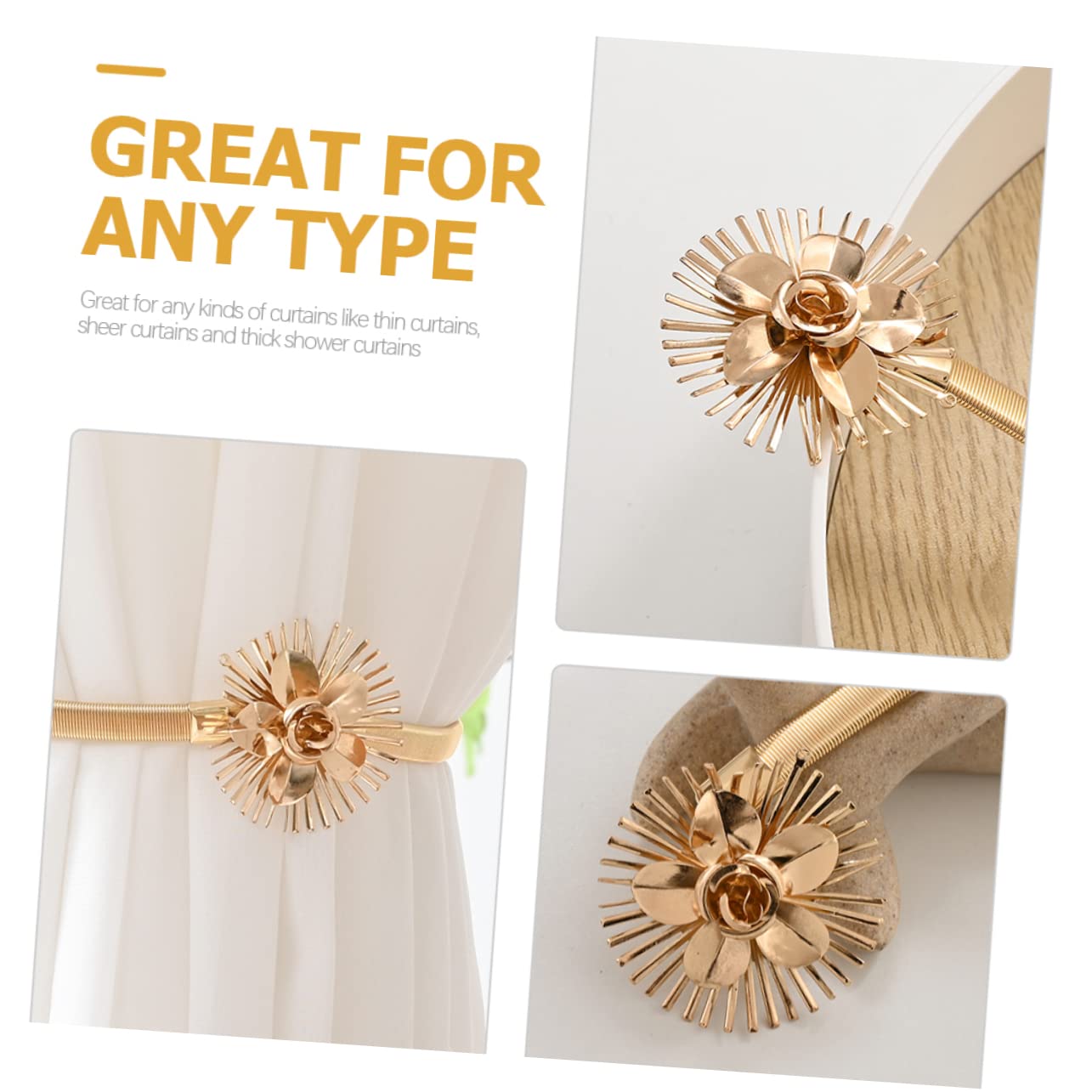 Abaodam 6stücke Flexible Metall Gardinen Raffhalter Mit Blüten-Design Moderne Vorhang Halterungen Für Eleganten Und Büro Goldene Farbgestaltung
