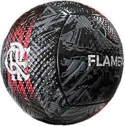 Bola de Futebol Campo Flamengo Preta e Vermelha – Tamanho 5, Costurada, Alta Resistência