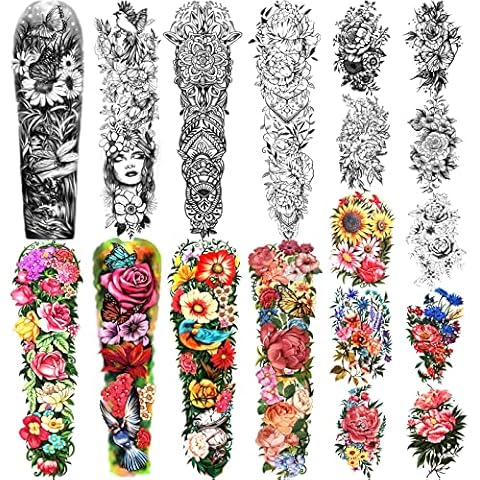 Full Arm Waterproof Temporary Tattoos 8 Sheets and Half Arm Shoulder Tattoo 10 Sheets, Extra Large LastingTattoo Stickers for Men and Women (58X18cm) Cover