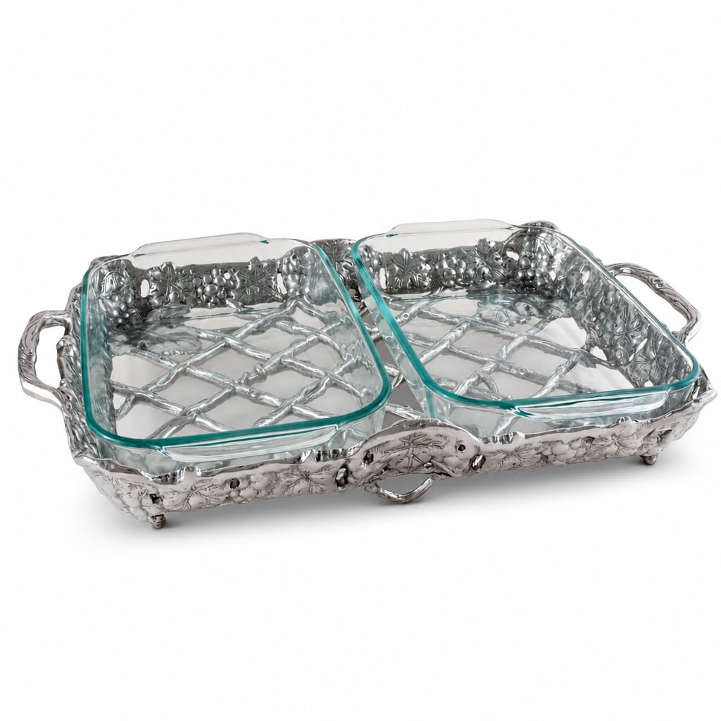 Grape Pyrex Casserole Dish Holder Sand Cast Aluminum 14.75 Inch 2 Quart Removable Glass Dish