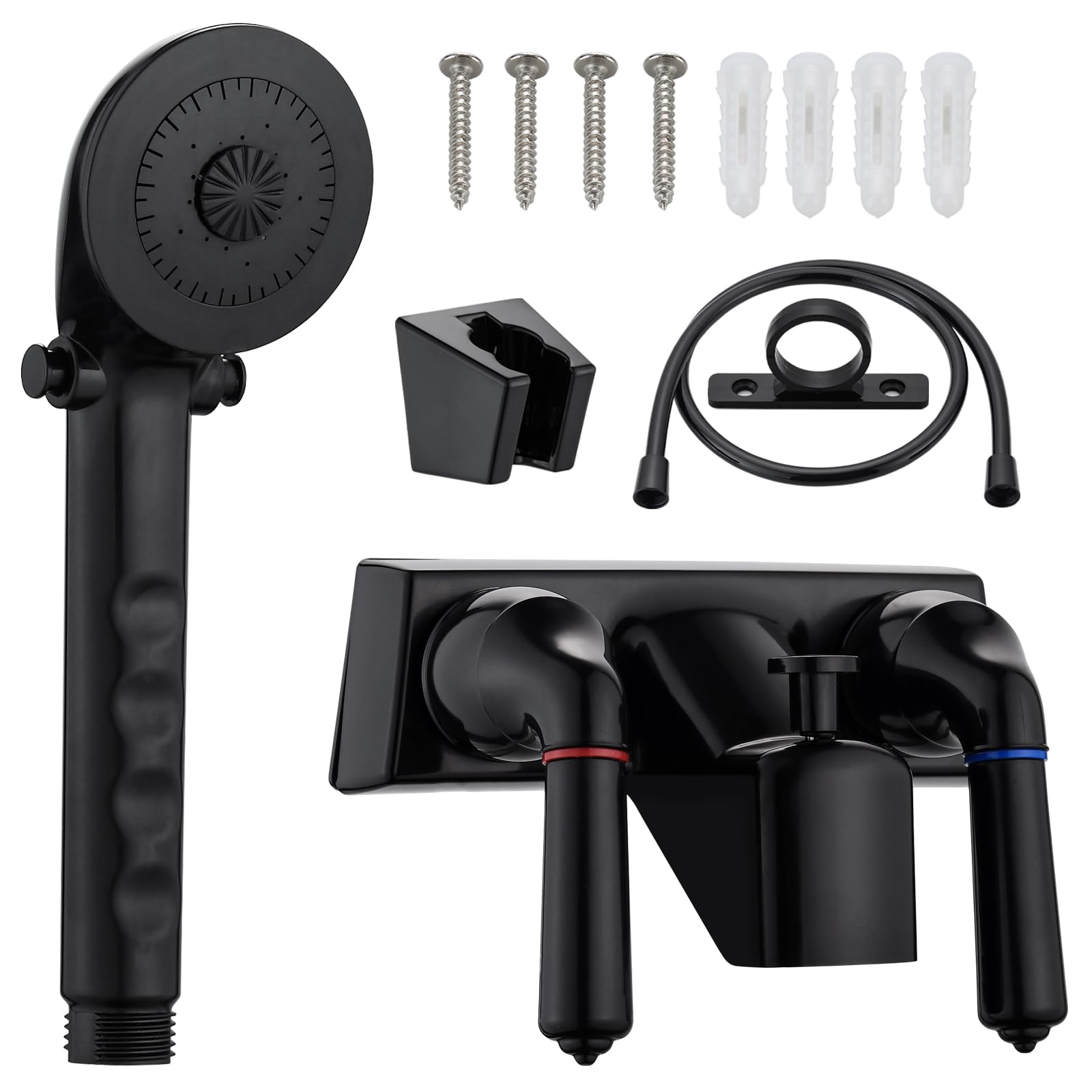 Photo 1 of RV Shower Faucet with Handheld Showerhead & Hose, Non-Metallic ABS Shower Valve Diverter, Leak-Proof, Rust-proof Design for RV Camper Motorhome Travel Trailer Indoor/Outdoor Use, Black