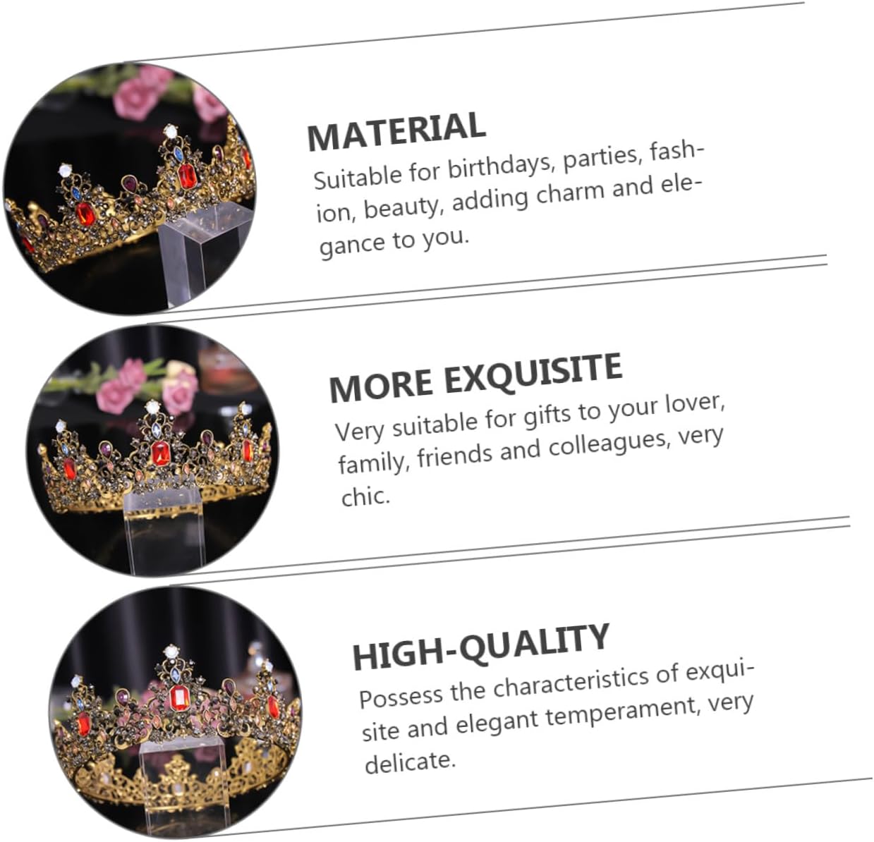 Baroque Zinc Alloy Wedding Crown Headdress for Brides Retro Rhinestone Tiara Hair Decor for Bridal Ceremony and Special Occasions