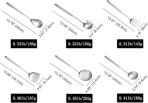 Miniatura 10 de NIITAWH Utensilios de cocina de acero inoxidable 304, juego de 9 utensilios de cocina de metal, cuchara sólida, cuchara ranurada, tenedor, espátula,