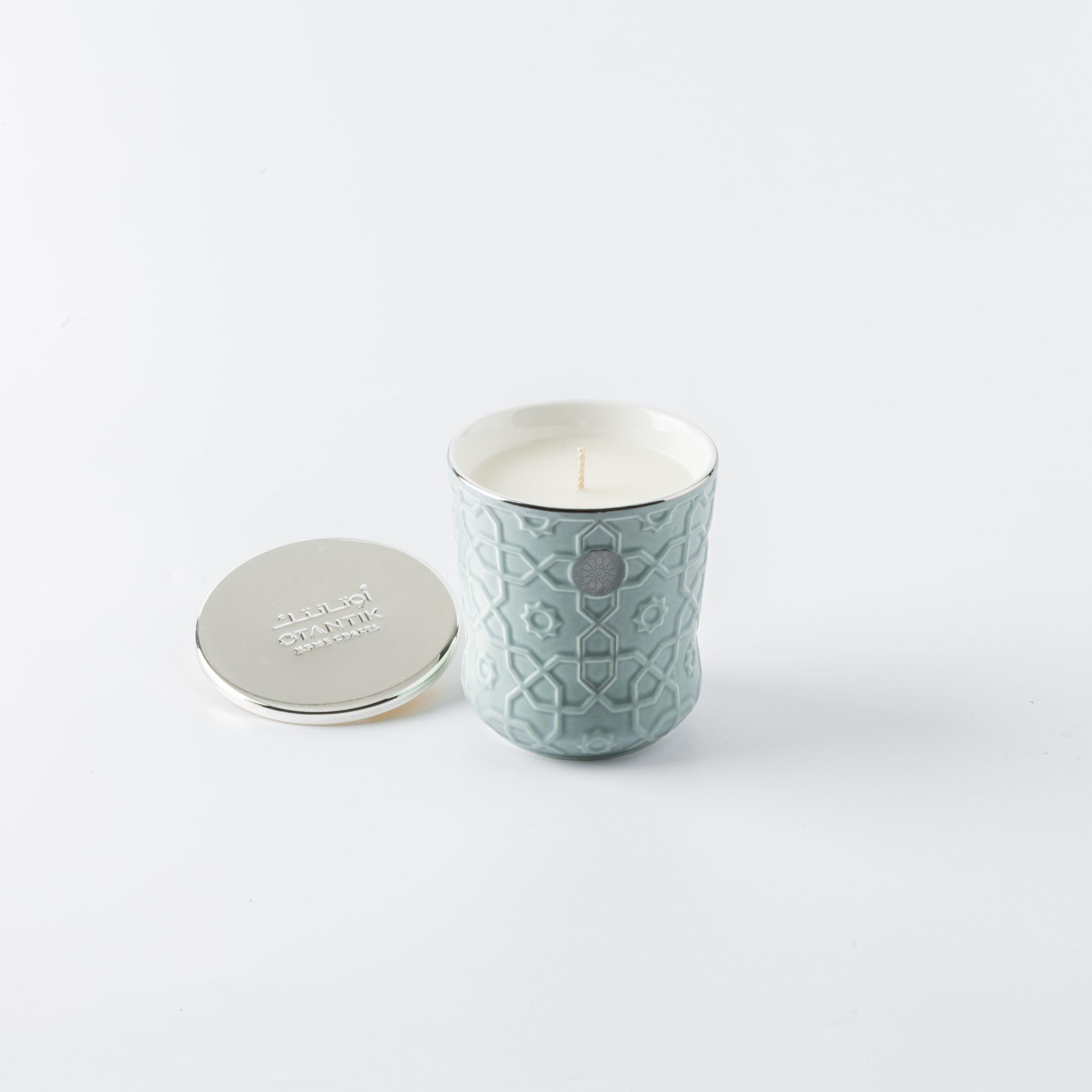 Otantik Home Rosette Collection Large Luxury Scented Candle - Blue Color 8.8 x 6.6 x 8.5 Elegant Blue Porcelain Candle for a Soothing Ambiance, Perfect for Decor