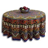 Indian Mandala Print Round Cotton Tablecloth 76" Blue