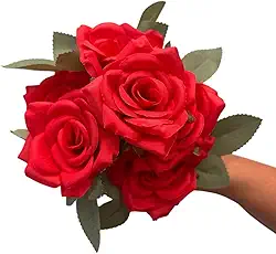 Buquê de Rosas Com 7 Flores Cada Artificial Decoração Casa (Vermelho)