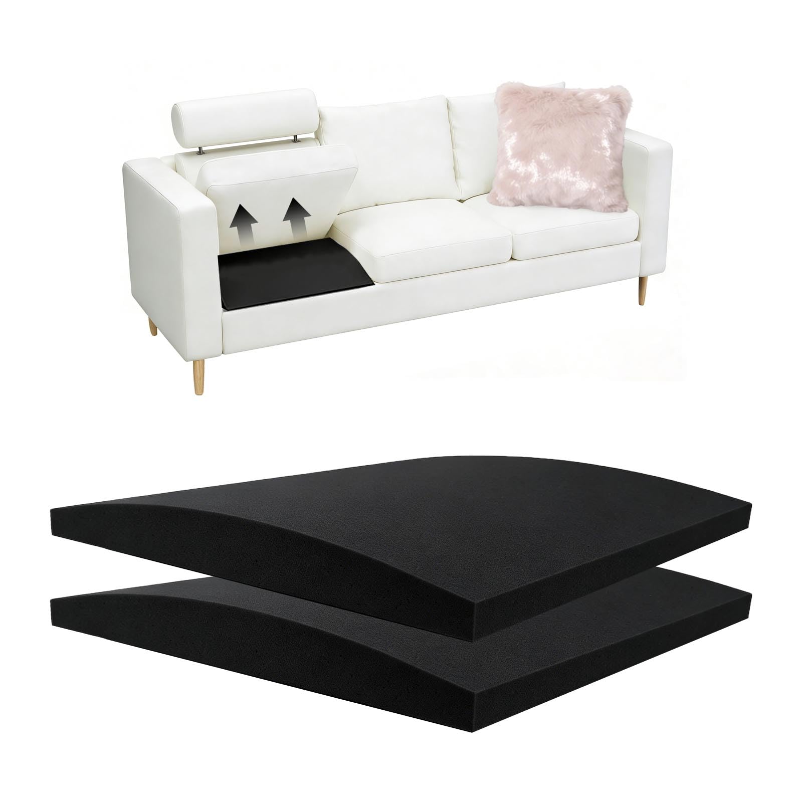 CAAGGMM Sofa Cushion Support, 2 Pack 50.5 x 50.5 cm Couch Cushion Support for Sagging Seat, Foam Sofa Supportive Boards, Cushions Sag Repair Replacement, for Couch, Loveseat, Chair, Black