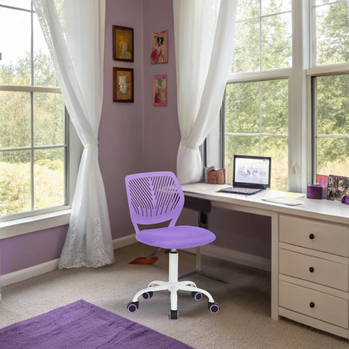 FurnitureR Teenage, Height Adjustable Armless Task, Colourful Study for Home and Computer, Ergonomic & Swivel Office Chair, 40,5 x 44 x 87 cm, púrpura, Metal, 44 x 40 x 87 cm