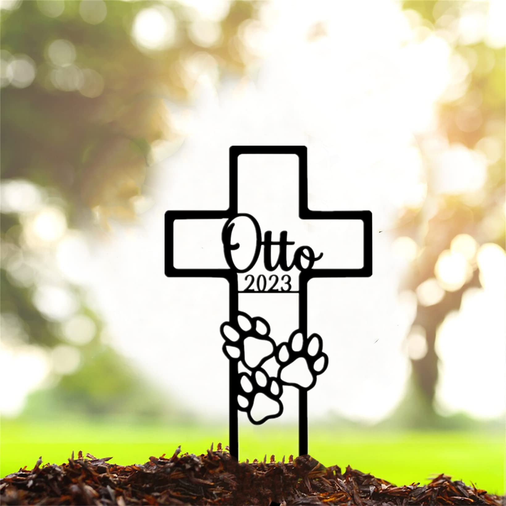 Personalized Cross Stake Metal Dog Paw Marker Pet Memorial Grave Sign Garden Plaque Pet Loss Sympathy Gift Outdoor Remembrance Stake for Cat Dog Lover