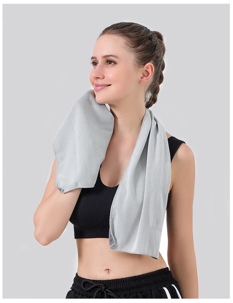 VOANZO 2PCS Gym Sweat Towel Cooling Towels Quick Dry Fitness Towel with Silicone Case for Yoga Golf Gym Camping -Grey+Green - Image 4