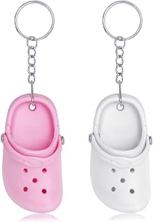 2PCS Croc Keyring,Novelty Mini Shoe Keychain,Funny Backpack Pendant Keychain,DIY Crafting Bag Pendant Accessories,Lovely Keyrings as Birthday Gifts for Kids Girls Boys Adults (Pink+White)