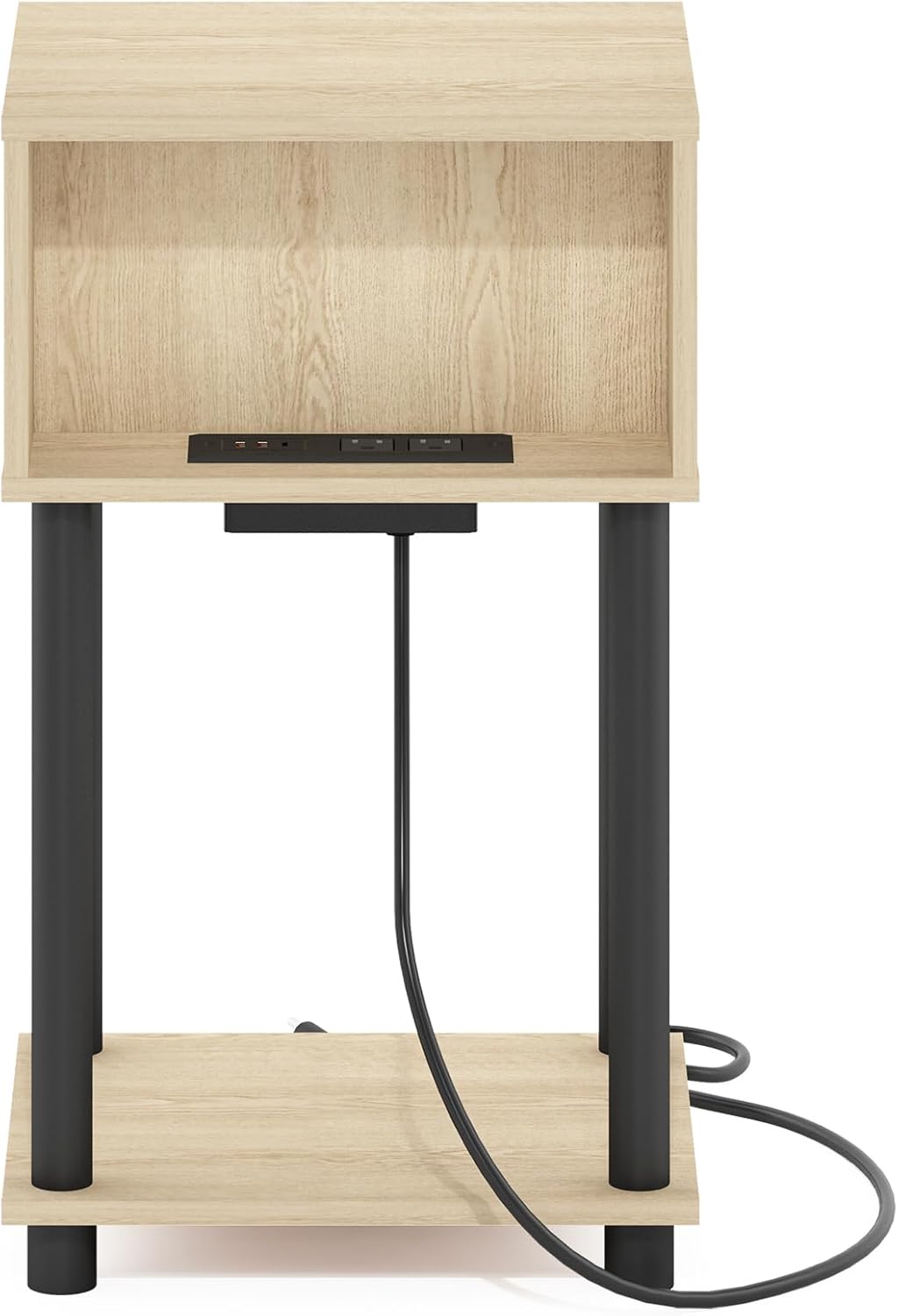 Furinno Just 3-Tier Turn-N-Tube Open Storage End Table with USB and Type-C Charging Port, 11.42 (W) x 9.92 (H) x 6.91 (D) inches, Bauhaus Oak/Black