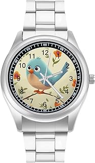 Cute Bird Wristwatch for Men Women Modern Fashion Business Stainless Steel Watch Alloy Case Stylish Luxury Casual Wrist Watch Easy Reader Unisex Analog Watches