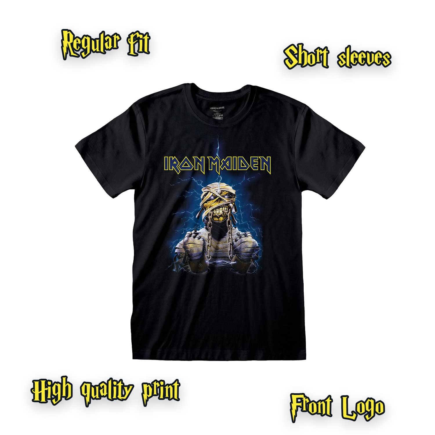 T-Shirt Iron Maiden Mummy Back. T-Shirt Rock Officiel Noir. Bande Heavy Metal. Coton Unisexe. Adulte Garçon.