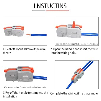 CESFONJER Compact Wire Connectors, Single-Stage Quick Connection Terminal with Screws, 1 in 2 Out Lever Nut Connector, Electrical Connectors Blocks for Circuit Inline(20Pcs)