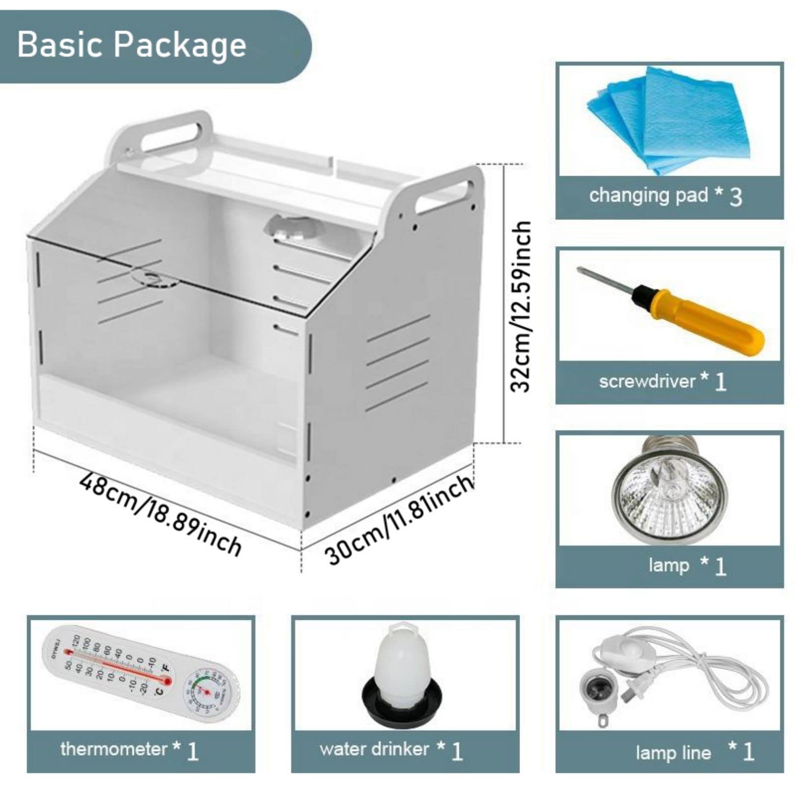 Criadora de pollitos,kit de inicio para pollos, For pollitos codornices aves pato incubadoras manuales calentador de aves de corral caja de cría calienta hasta 20 pollos recién nacidos(Basic)