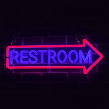 Restroom Arrow Neon Sign, Wall Hanging Dimmable LED Toilet Neon Lights, USB Powered Wall Decor Luminous Signs,Right,45x17cm
