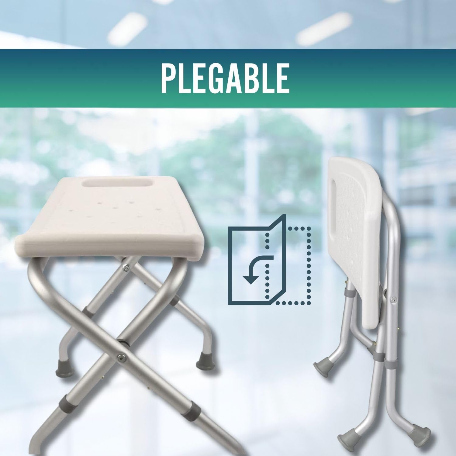 OrtoPrime Taburete Baño Plegable - Silla para Ducha Ortopédica - Asiento Bañera Portátil - Banqueta Antideslizante - Taburete de Ducha para Ancianos o discapacitados - Banco de Ducha