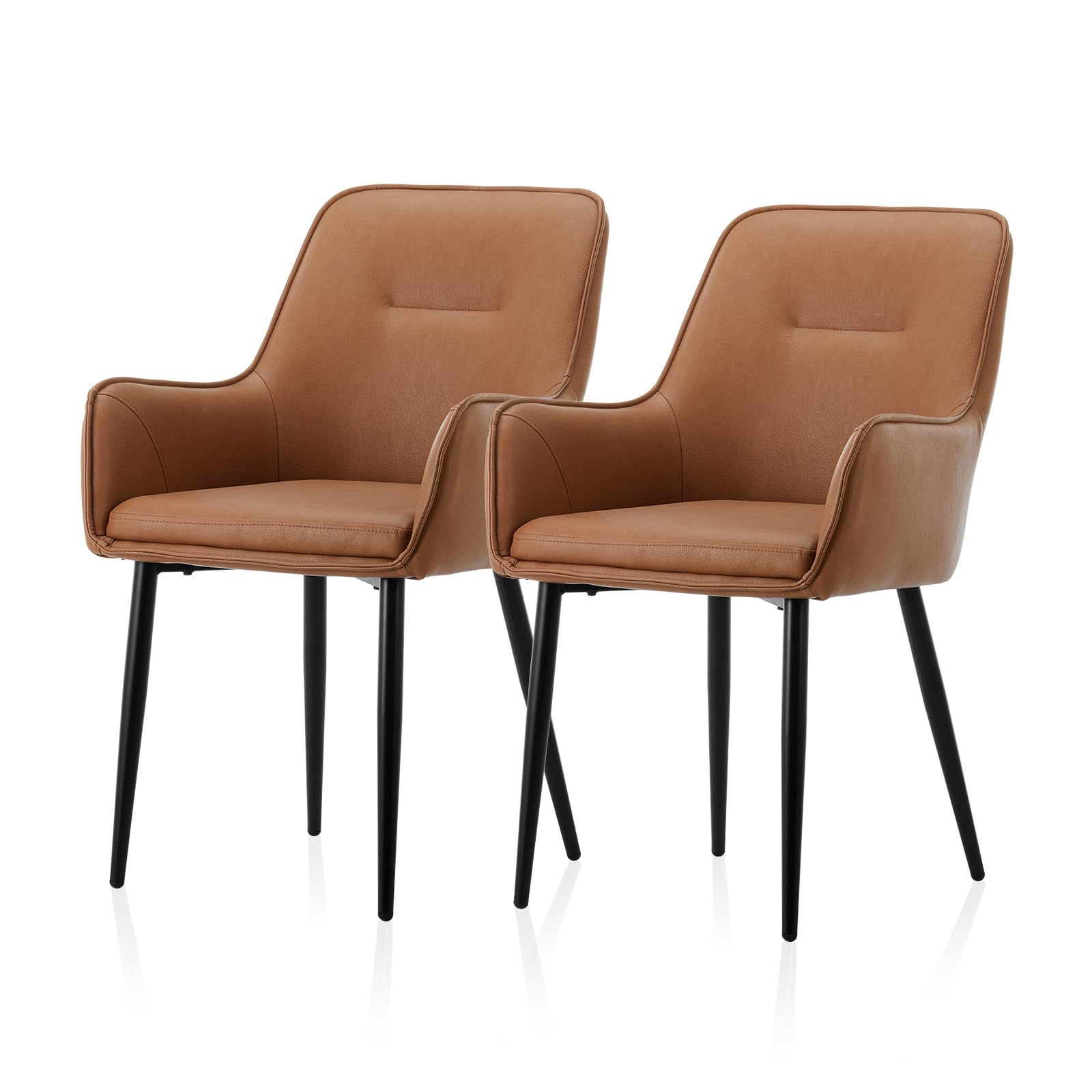 TUKAILAI Esszimmerstühle 2er Set, Küchenstühle mit Armlehne, Polsterstuhl mit Rückenlehne, Gepolsterter Sitz，Moderner Sessel für Estisch and Wohnzimmer, Braun