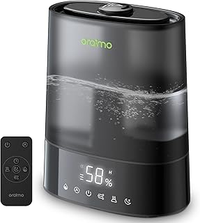Oraimo Humidifiers for Bedroom Large Room, 6L Top Fill Cool and Warm Mist Humidifier, Max 700ml/H, Automatic Smart Humidifier Efficient, Essential Oil Diffuser, Quiet Sleep Mode, Timer, Remote Control