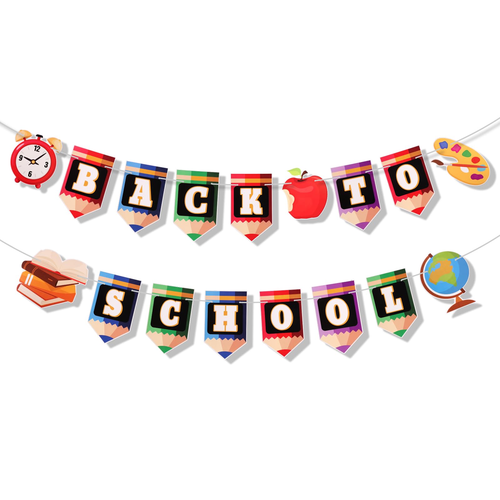 Tinoaly Welcome Back to School Banner, Welcome Sign for First School Arrival No DIY Pencil Garland First Day Decorations with 2 Pre-Assembled Strings for Classroom Decor & Party Supplies