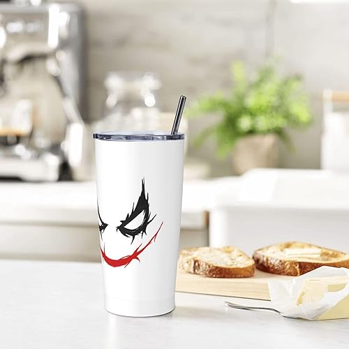 Miniatura 6 de Joker Smile - Taza térmica de acero inoxidable de 20 onzas con tapas, taza térmica de doble pared, popote de metal y cepillo, duradero,