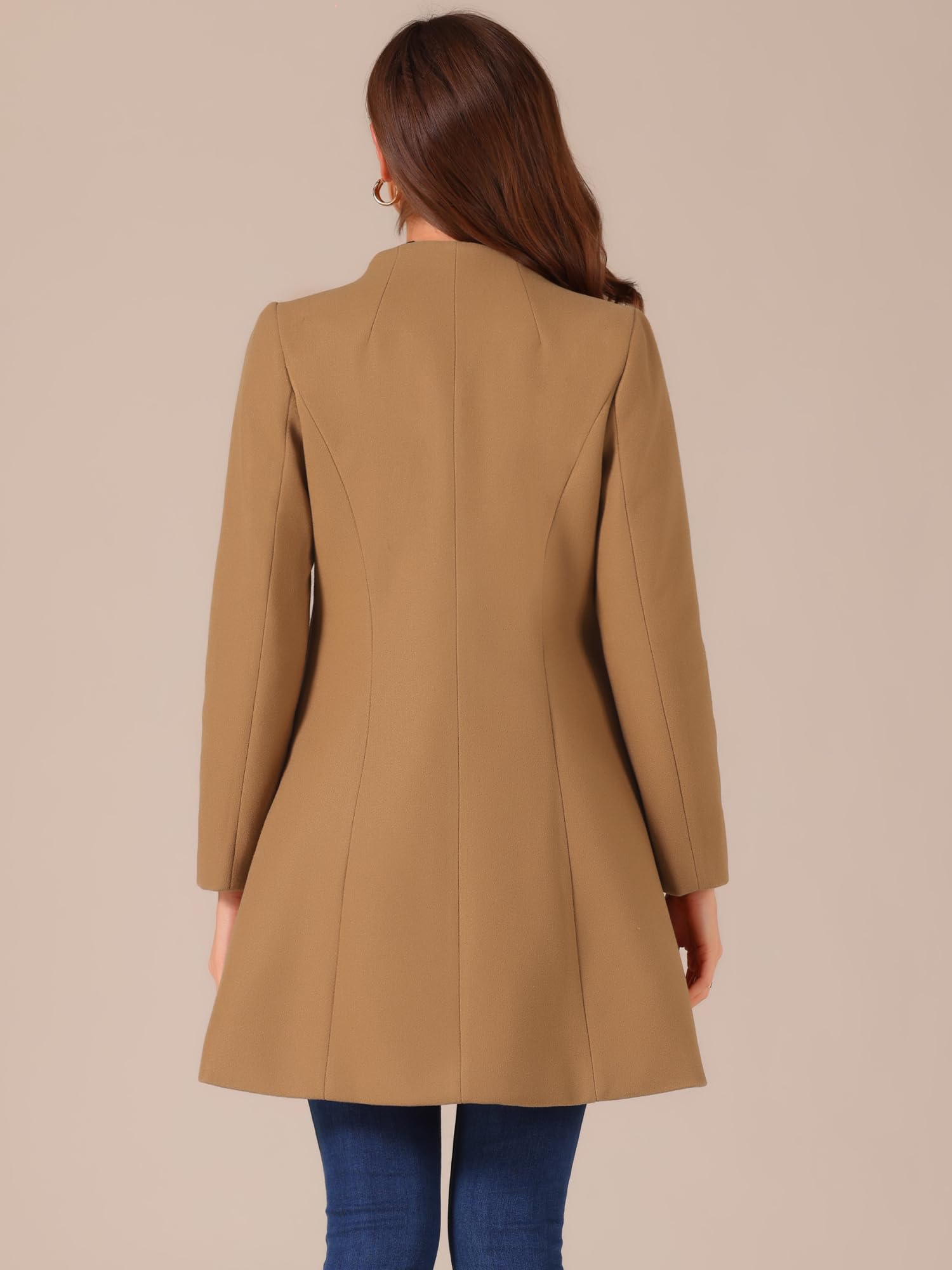 Allegra K Cappotto Lungo Monopetto da Donna Elegante Soprabito Invernale con Scollo a V