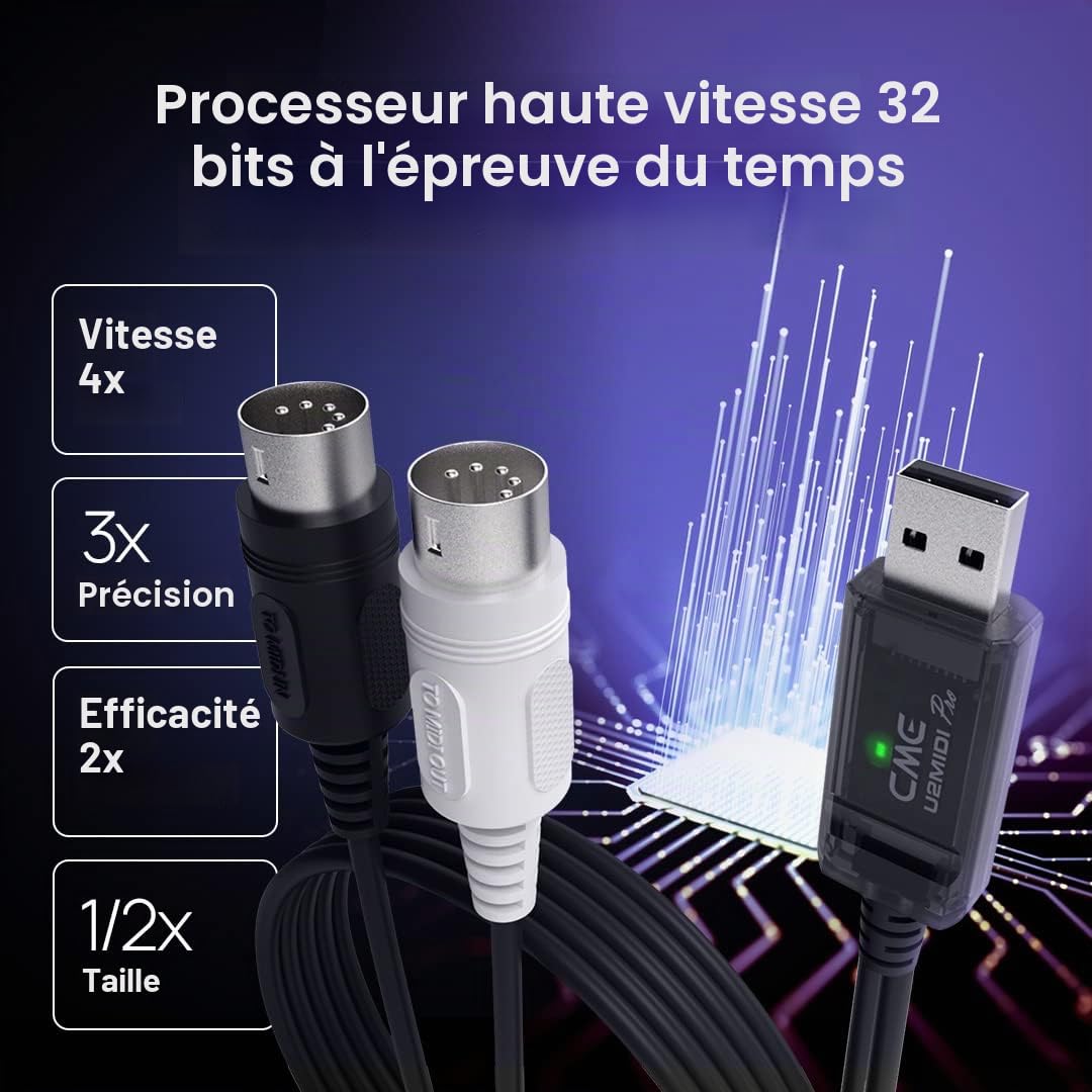 CME U2MIDI Pro – Câble USB MIDI Haute Vitesse avec Filtrage et Mapping, Interface USB vers MIDI Plug-and-Play pour Ordinateur et Instruments MIDI