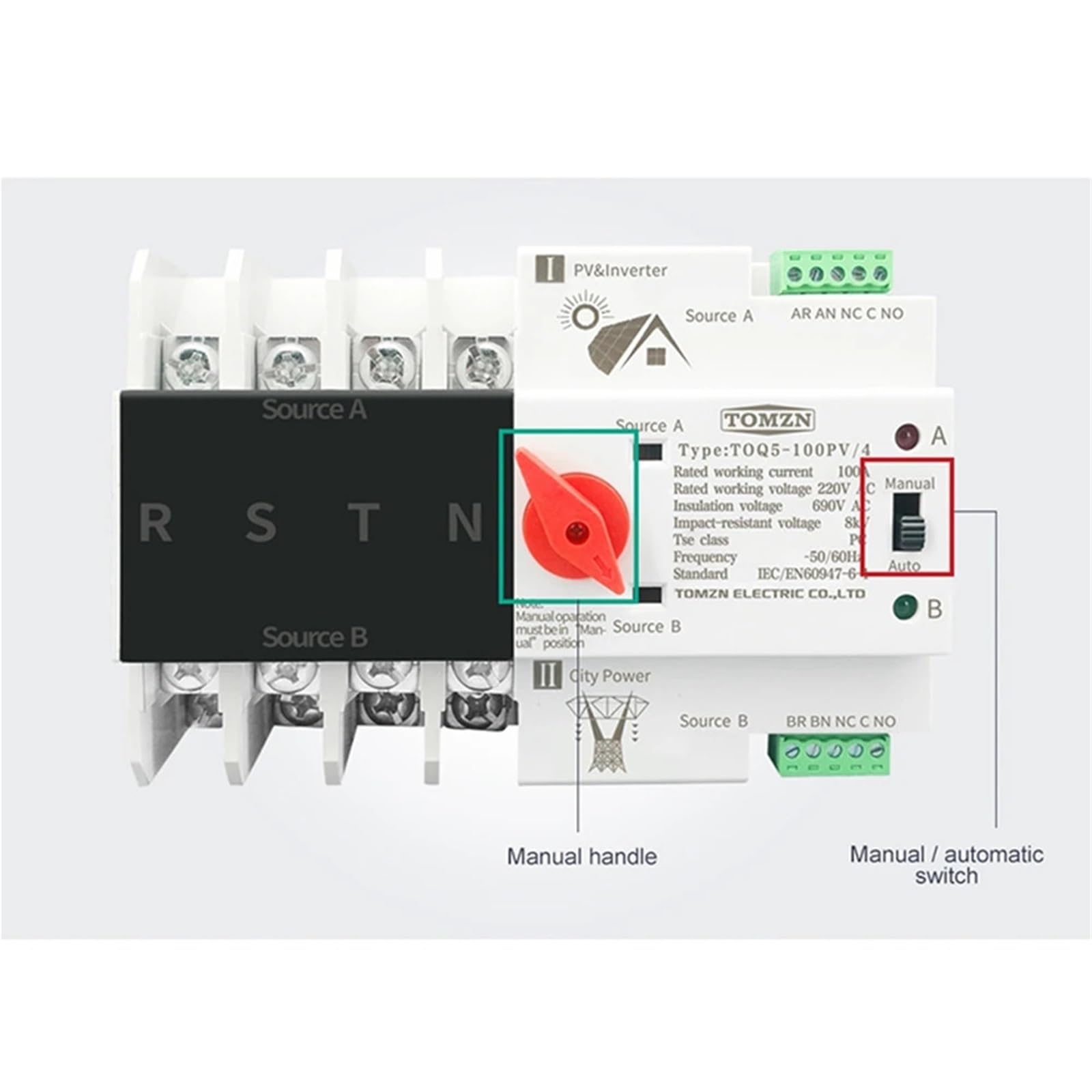 Interruttore di trasferimento di potenza doppio ATS AC17-Din Rail 4P Interruttori di selezione elettrica Alimentazione ininterrotta