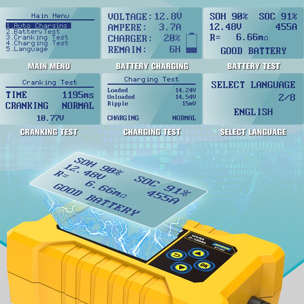Tester di batteria intelligente per auto e caricabatterie per auto, analizzatore di tester di batteria automobilistica, CCA2400 di banca di alimentazione per auto per veicoli 12V