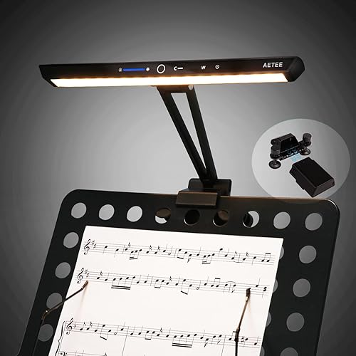 Luces de soporte de música superbrillantes, luz LED con clip, batería extraíble, funciona con batería recargable, lámpara de abrazadera USB-C de