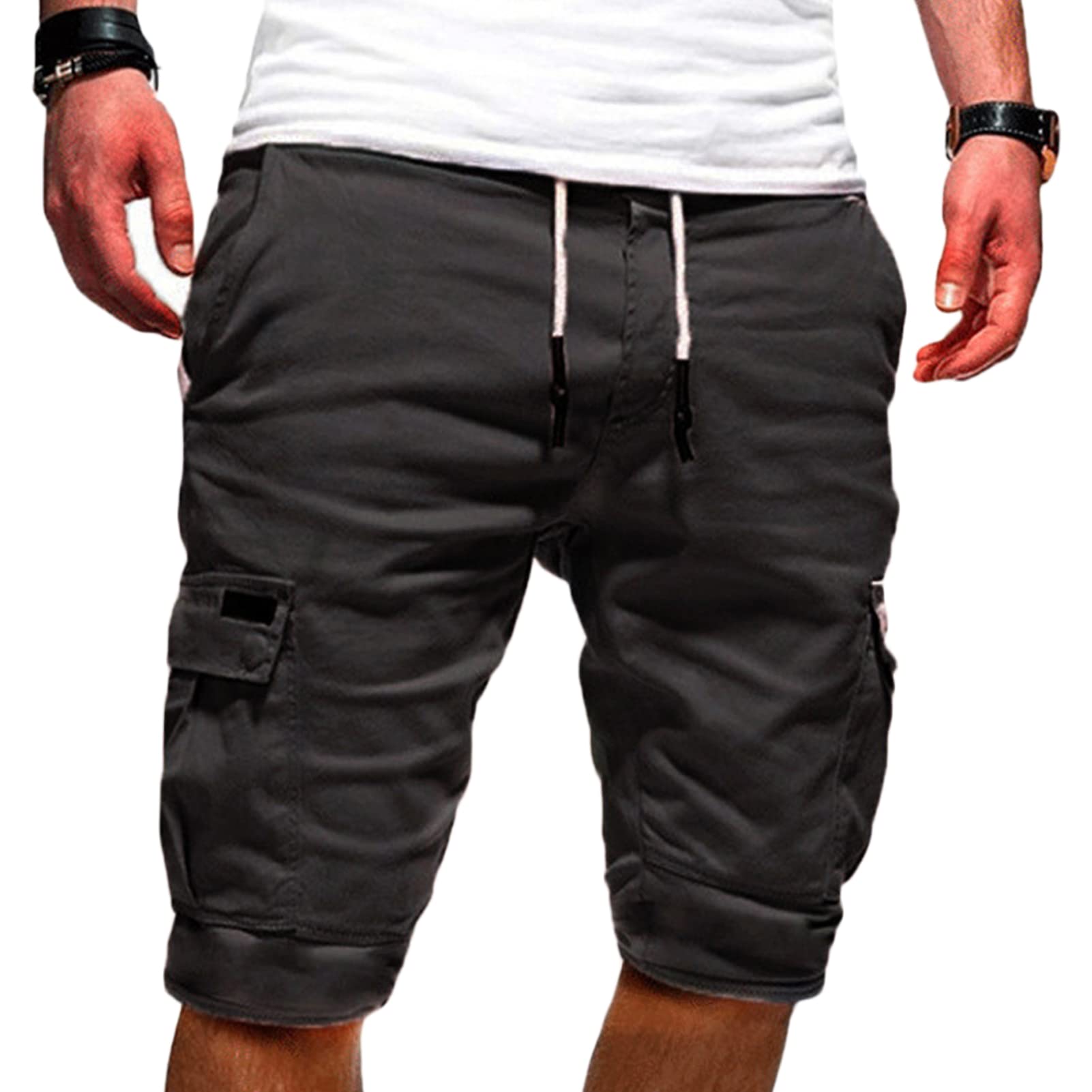 Men's Elastic Waist Cargo Shorts Casual Relaxed Fit Multi Pockets Short Lightweight Outdoor Military Short Pants (Dark Grey,Medium)