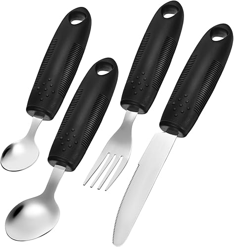 PRETYZOOM Adaptive Weighted Utensils for Elderly Tremor-Proof Spoon and Fork Set Ergonomic Dining Aids for Disabled Arthritis Hand Function Support
