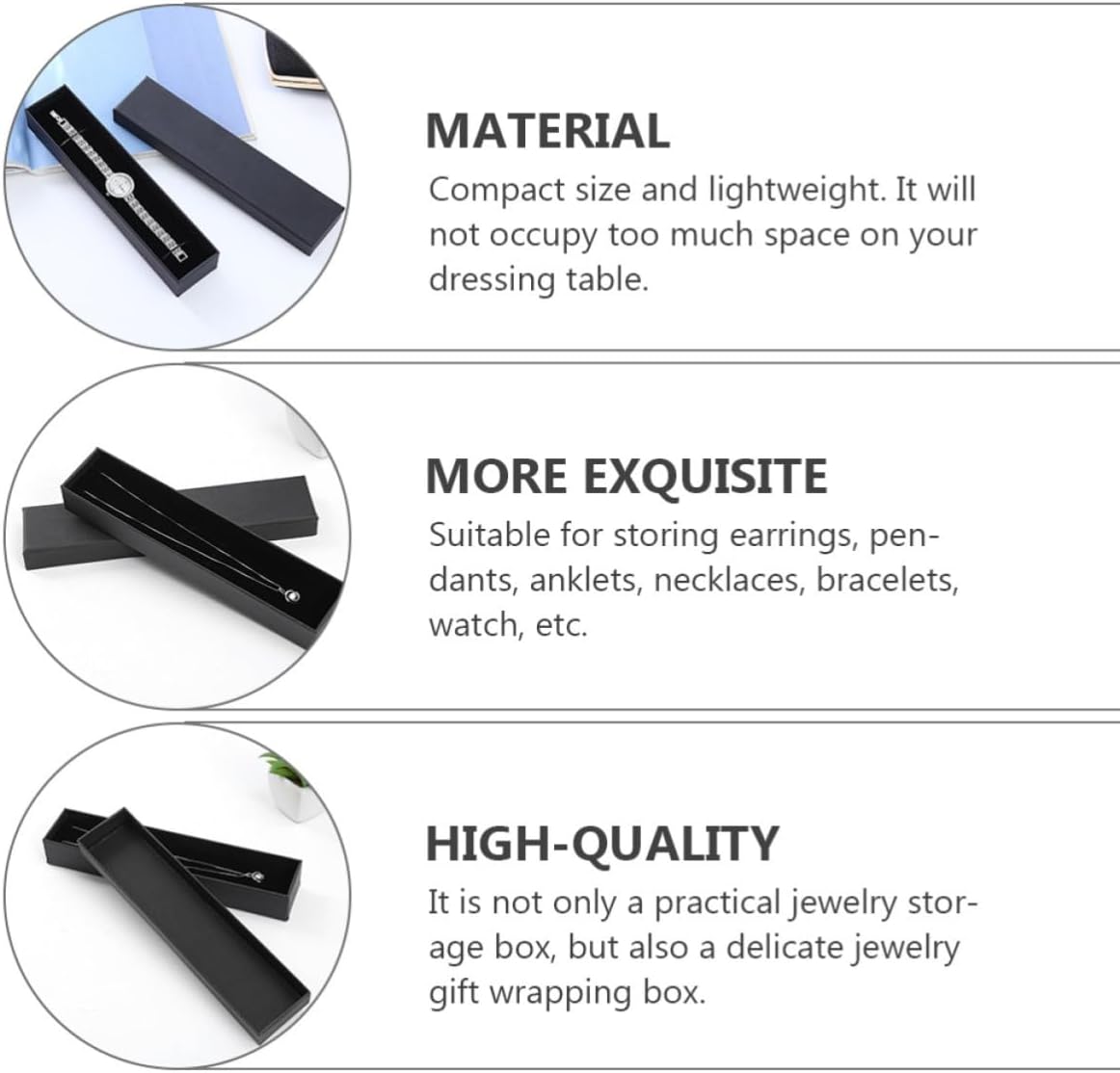 Baluue 6 Pcs Black Rectangular Watch Box with Sponge Pad for Gift Packaging