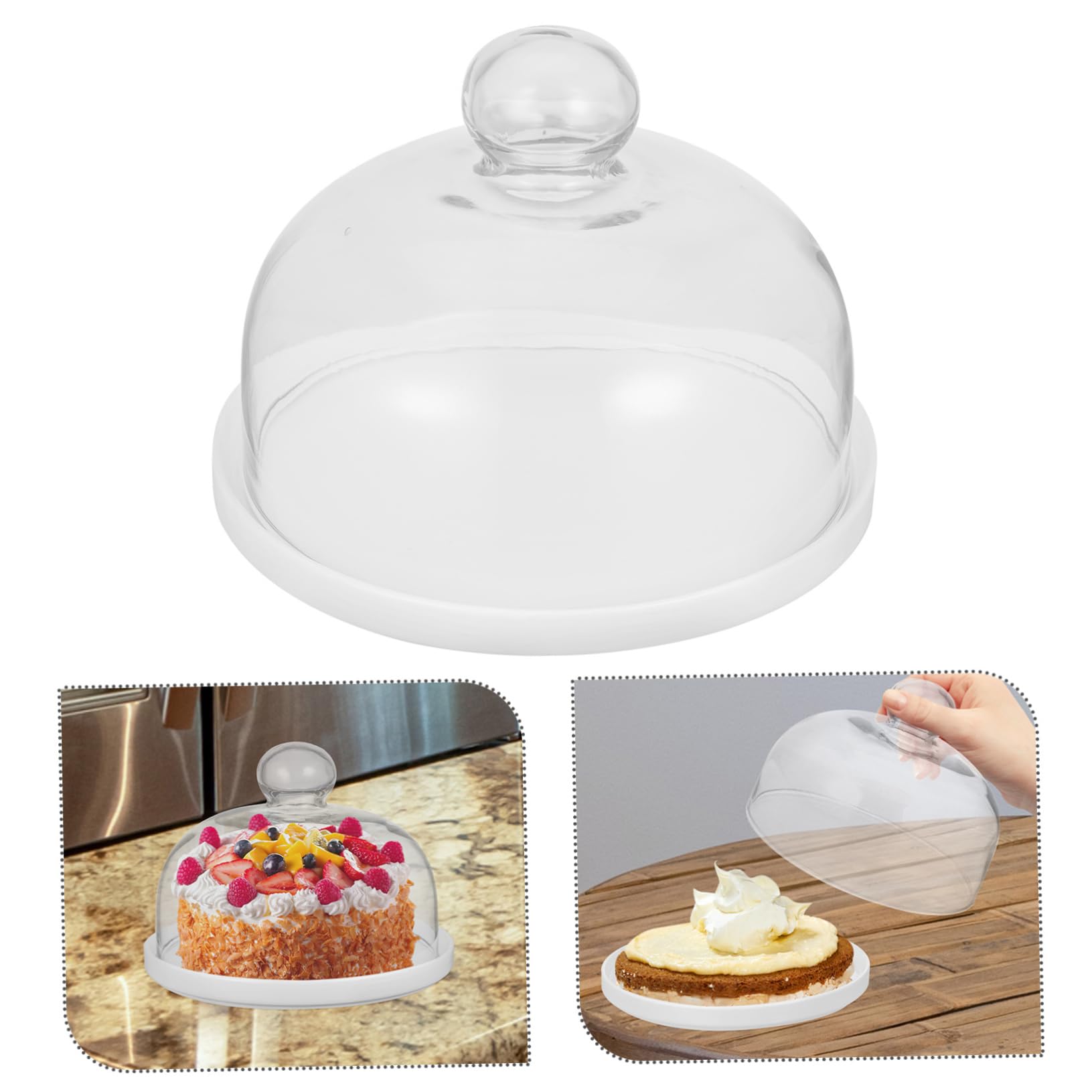 Cabilock Tortenständer Kuchenplatte mit Keramik Teller Tortenplatte Glasglocke Kuchenglocke Käseglocke Dessert Ständer Lebensmittel Abdeckung Abdeckhaube für Hochzeit Geburtstag Party S