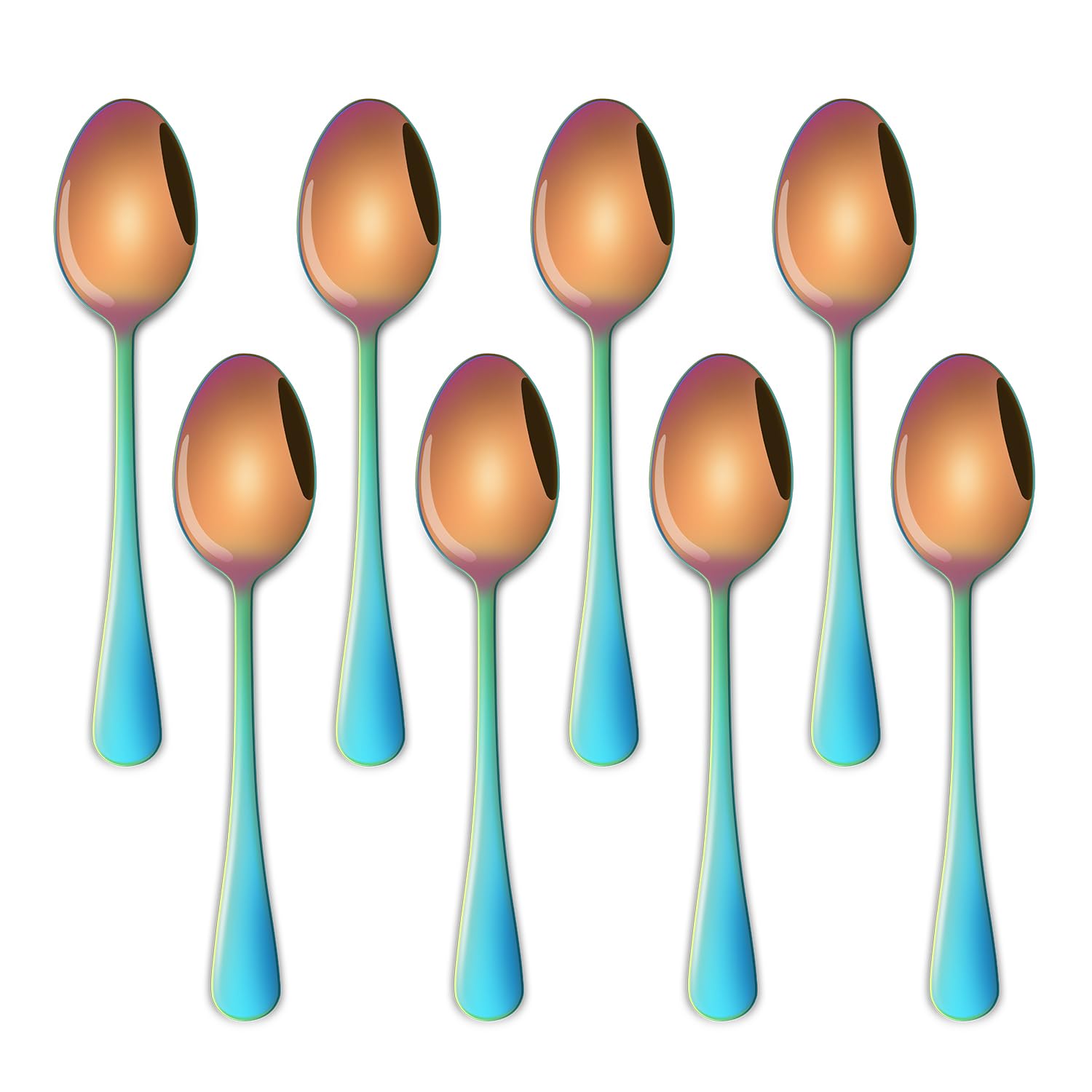 DEHOV 4.7 Inch Colorful Rainbow Mini Esprsso &amp; Coffee &amp; Tea Spoon Set of 8