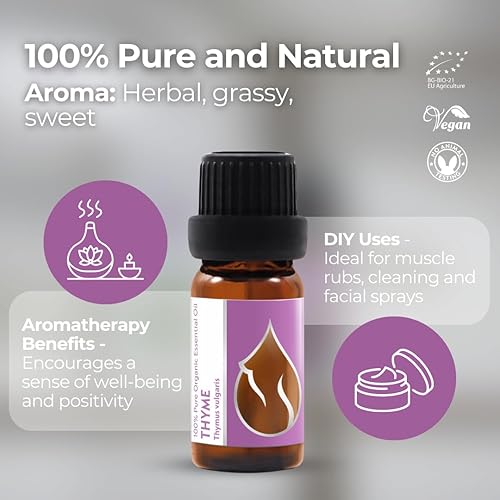 Miniatura 5 de Essences Bulgaria Aceite esencial de tomillo orgánico de 13 fl oz, 0.3 fl oz, Thymus vulgaris, 100% puro y natural, sin diluir, grado terapéutico,