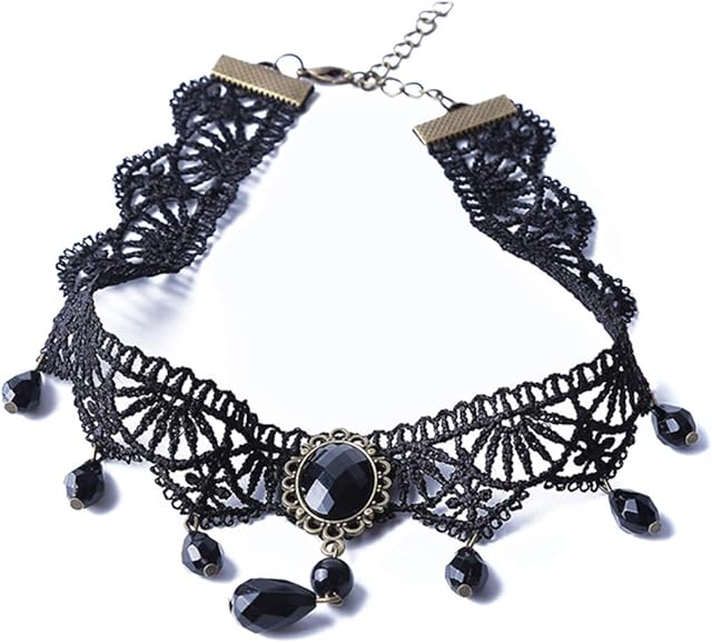 Fliyeong Retro Court Gothic Black Crystal Lace Necklace Clavicular Chain Chocker Accessories for Women and Girl Party Jewellery Birthday Gift Durable and Useful