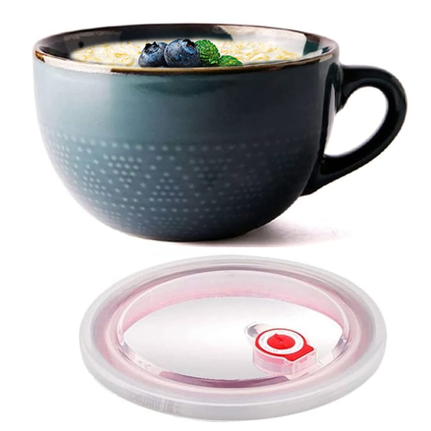 Tasse à soupe en céramique 700 ml avec couvercle et poignée pour micro-ondes