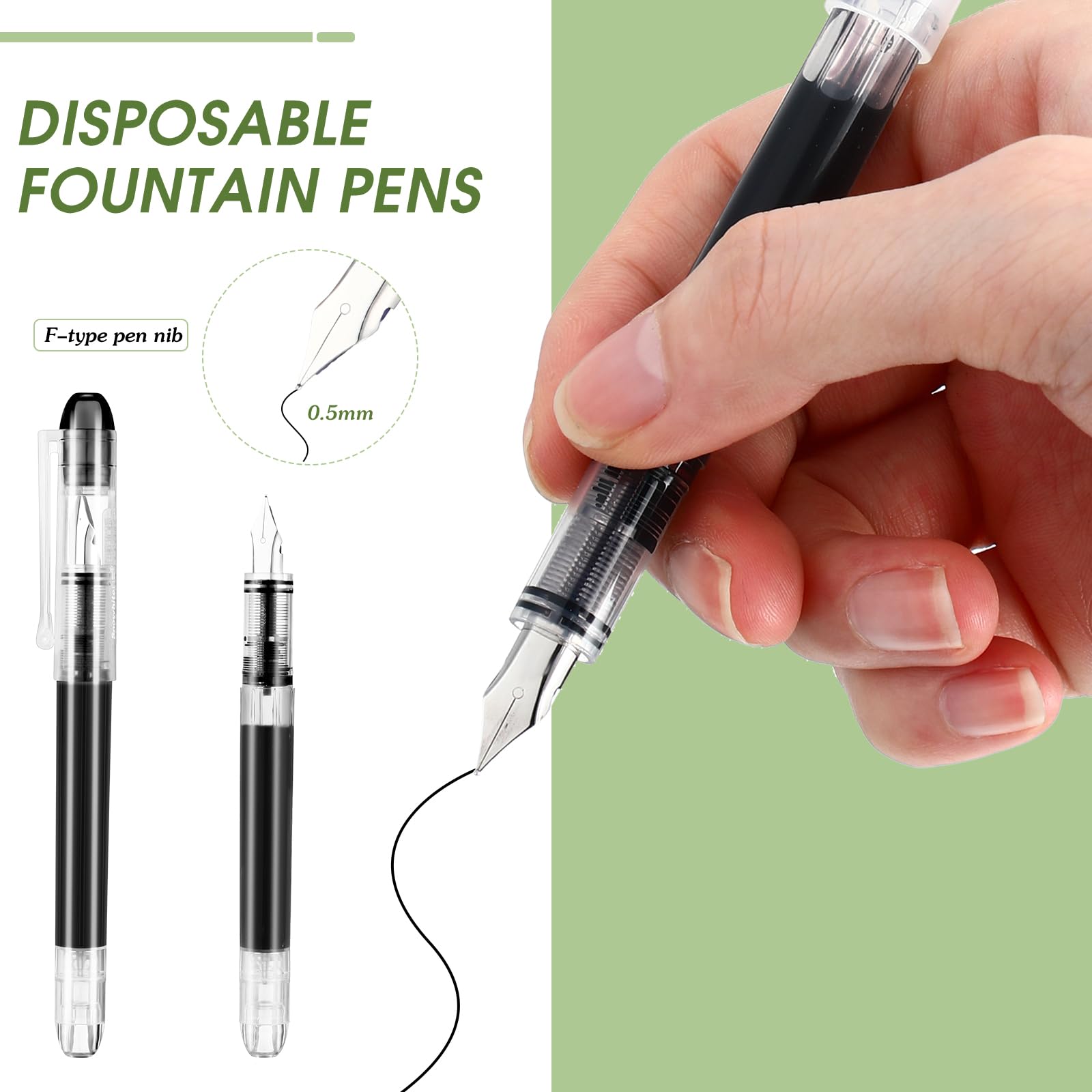 36 plumas estilográficas desechables de tinta de secado rápido, bolígrafos de escritura suave para diario, suministros de oficina, bocetos, garabatos, regalos para artistas principiantes (negro)