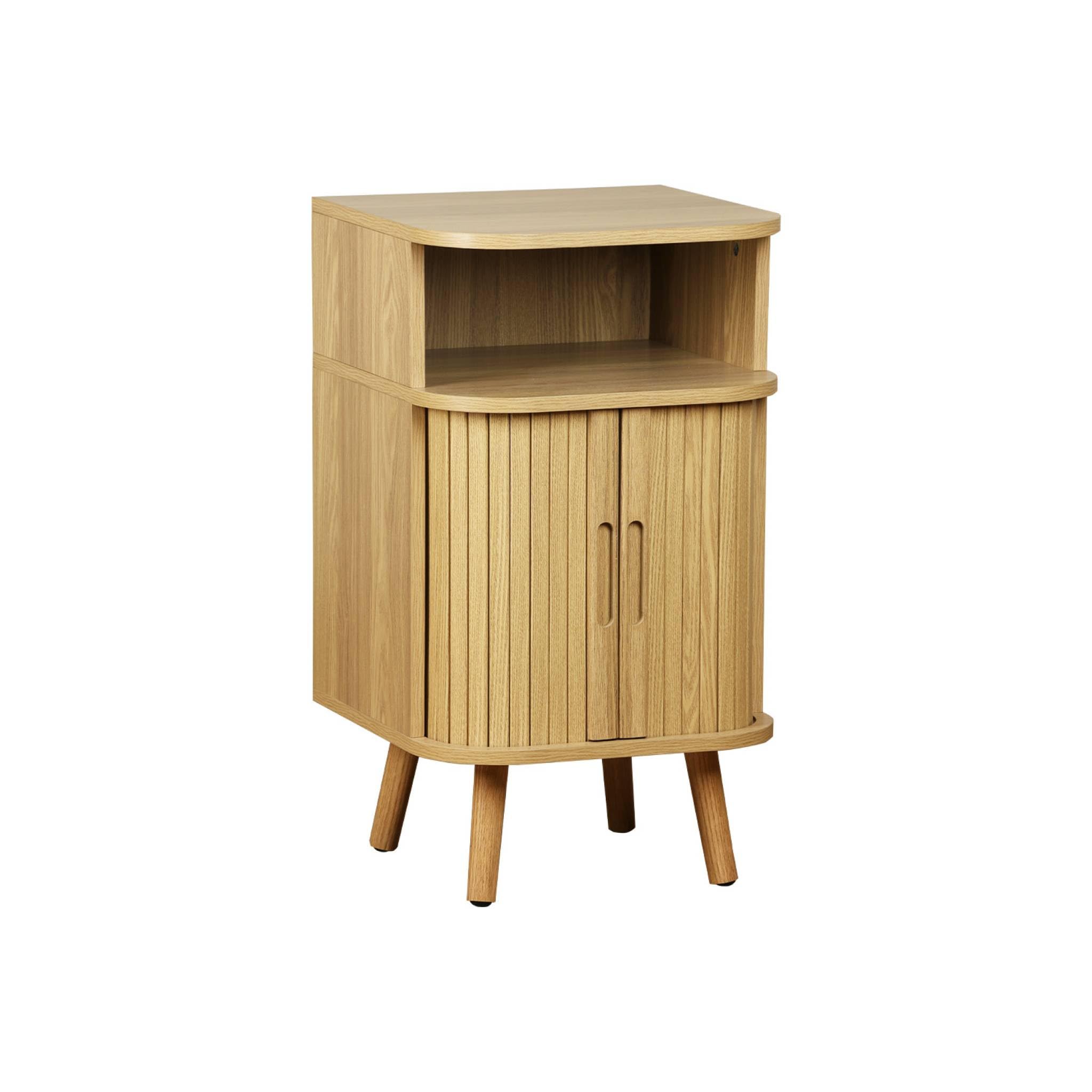 sweeek - Table de Chevet 2 Portes coulissantes + 1 Niche Effet Bois rainuré. L 40 x P 40 x H 70cm