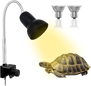 Reptile Heat Lamp Turtle Aquarium Tank Heating Lamps Holder UVA UVB Reptile Yellow Light with 360°Rotatable Clips for Reptiles Snake Tortoise Lizards Terrarium Amphibian with 2 Heat Bulbs
