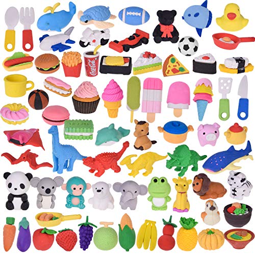 FUN LITTLE TOYS 72 Pack Assorted Pencil Erasers for Kids Classroom Prizes, Removable Assembly Zoo Animal Erasers for Easter Egg Stuffers