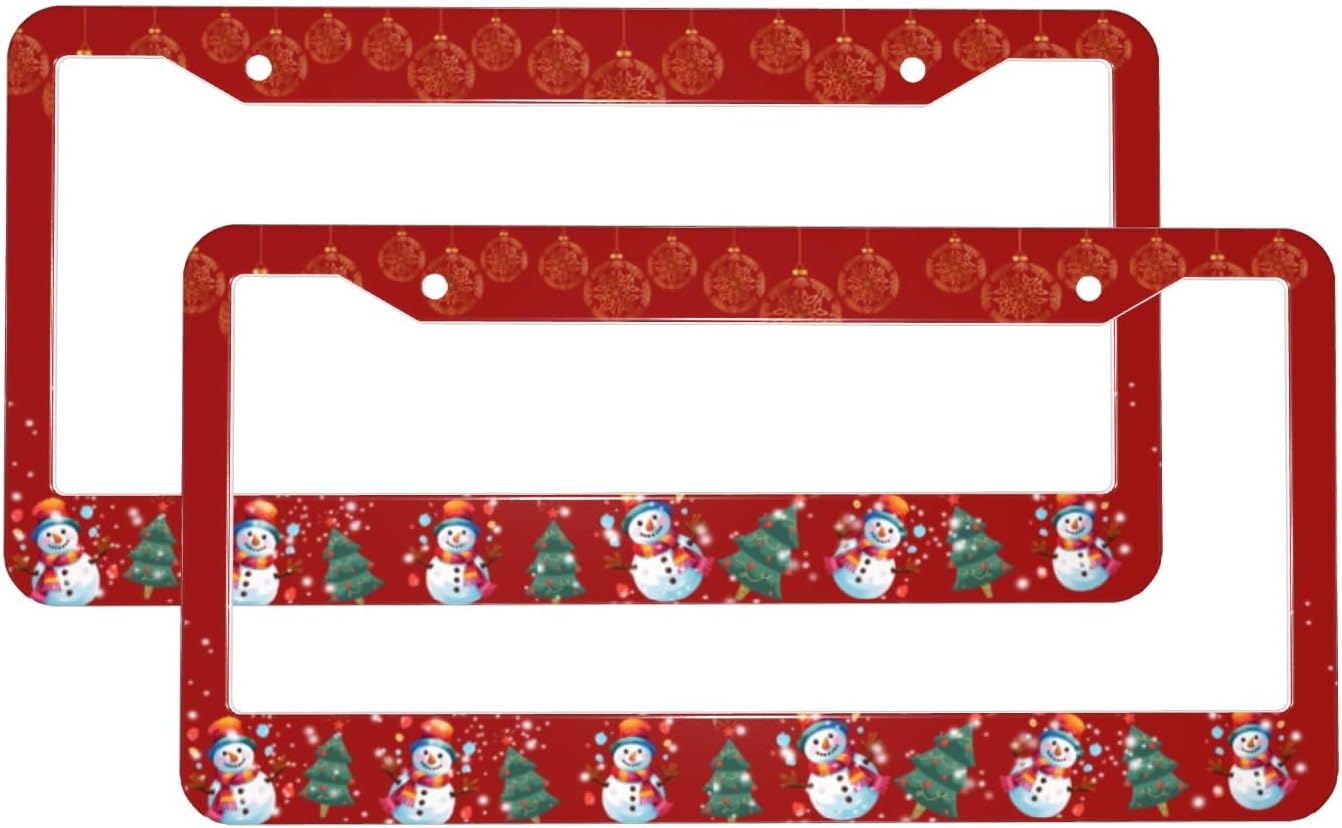 Winter Snowman License Plate Frames Aluminum Xmas Tree