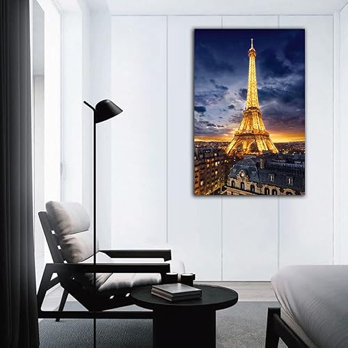 Miniatura 2 de QUNYAAE Póster de paisaje urbano de la Torre Eiffel de París, lienzo decorativo para pared, para sala de estar, dormitorio, 08 x 12 pulgadas (7.9 x