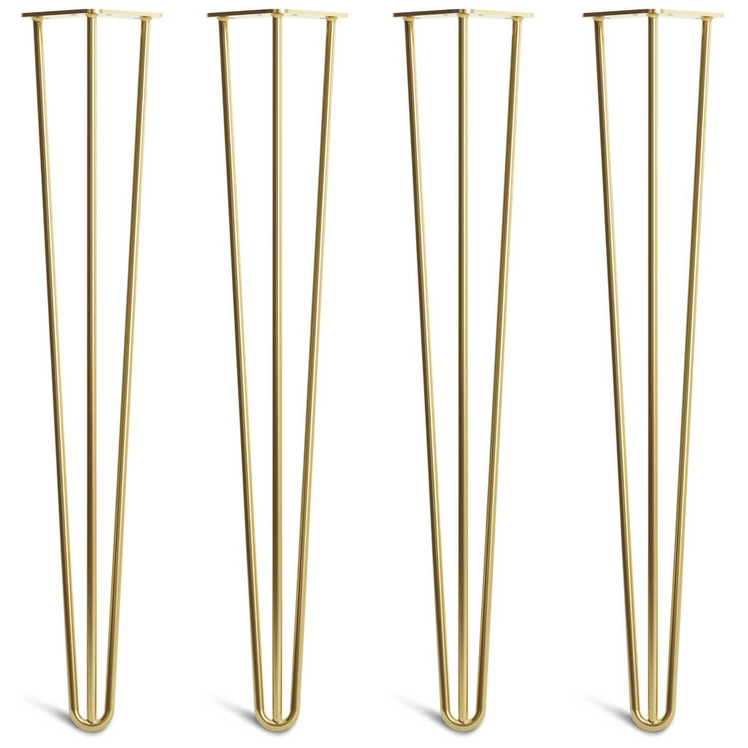 [HLC] 4 x Heavy Duty Hairpin Legs – Double Weld Construction - Free Screws, Build Guide & Protector Feet Included – 12mm Steel [28"/71cm, 3 Rod, Gold]