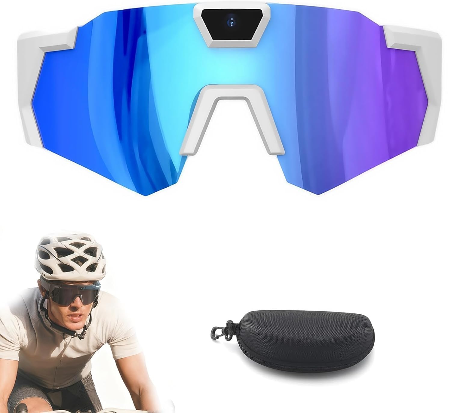 4K HD Baseball Glasses with Camera, Occhiali da Sole Sport Mini Telecamera, Action Camera Per Escursionismo, Equitazione Attività All'aperto Registrazione (Blue-A,32GB)